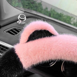 White Plush Cat Ear Steering Wheel Cover - Cute & Fuzzy Winter Grip, Universal 38cm Fit - Side View