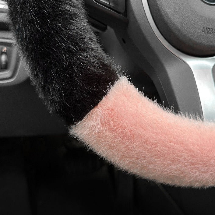 Black Plush Cat Ear Steering Wheel Cover - Cute & Fuzzy Winter Grip, Universal 38cm Fit