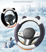 Blue Plush Cat Ear Steering Wheel Cover - Cute & Fuzzy Winter Grip, Universal 38cm Fit - Front View