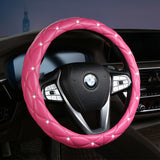 Rose Red Luxury Bling Steering Wheel Cover - Black Quilted Leather with Crystal Rhinestones, Universal 38cm Fit