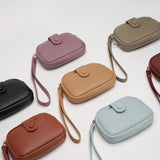 Khaki Womens Compact PU Leather Coin Purse - Stylish Mini Wallet Wristlet with Card Holder and Key Ring - Front View