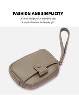 Khaki Womens Compact PU Leather Coin Purse - Stylish Mini Wallet Wristlet with Card Holder and Key Ring - Side View