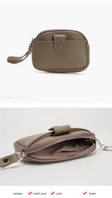 Khaki Womens Compact PU Leather Coin Purse - Stylish Mini Wallet Wristlet with Card Holder and Key Ring - Top-Down View