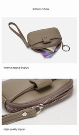 Khaki Womens Compact PU Leather Coin Purse - Stylish Mini Wallet Wristlet with Card Holder and Key Ring - Close-Up Angle