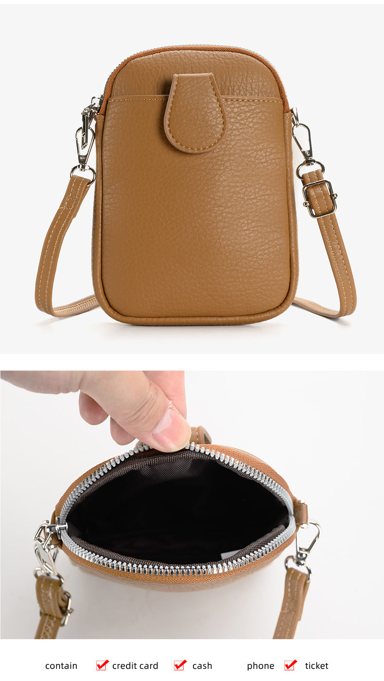 Brown Chic Crossbody Phone Bag - Womens PU Leather Mini Shoulder Purse with Adjustable Strap