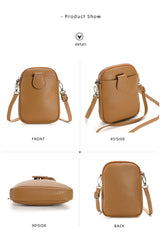 Brown Chic Crossbody Phone Bag - Womens PU Leather Mini Shoulder Purse with Adjustable Strap - Close-Up Angle