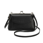 Black Women's Vintage Kiss Lock Crossbody Bag - PU Leather Clutch Purse with Detachable Strap