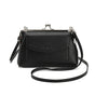 Black Women's Vintage Kiss Lock Crossbody Bag - PU Leather Clutch Purse with Detachable Strap