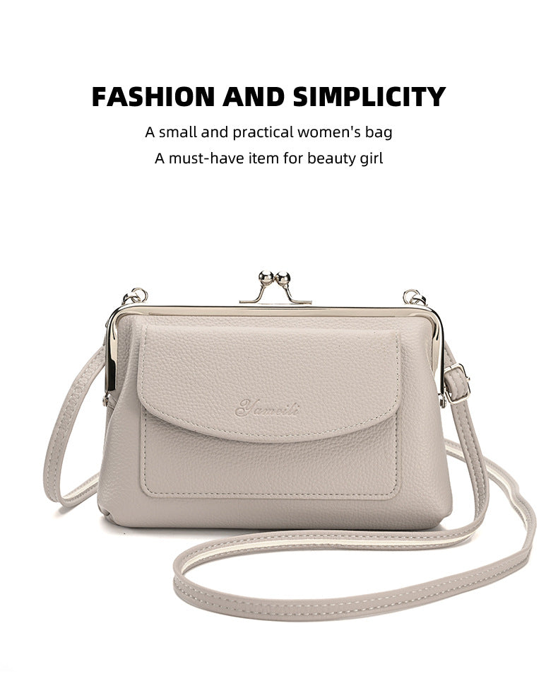 Black Women's Vintage Kiss Lock Crossbody Bag - PU Leather Clutch Purse with Detachable Strap