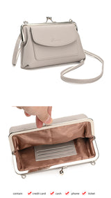 Taupe Women's Vintage Kiss Lock Crossbody Bag - PU Leather Clutch Purse with Detachable Strap - 45-Degree Angle