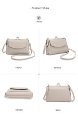 Pink Women's Vintage Kiss Lock Crossbody Bag - PU Leather Clutch Purse with Detachable Strap