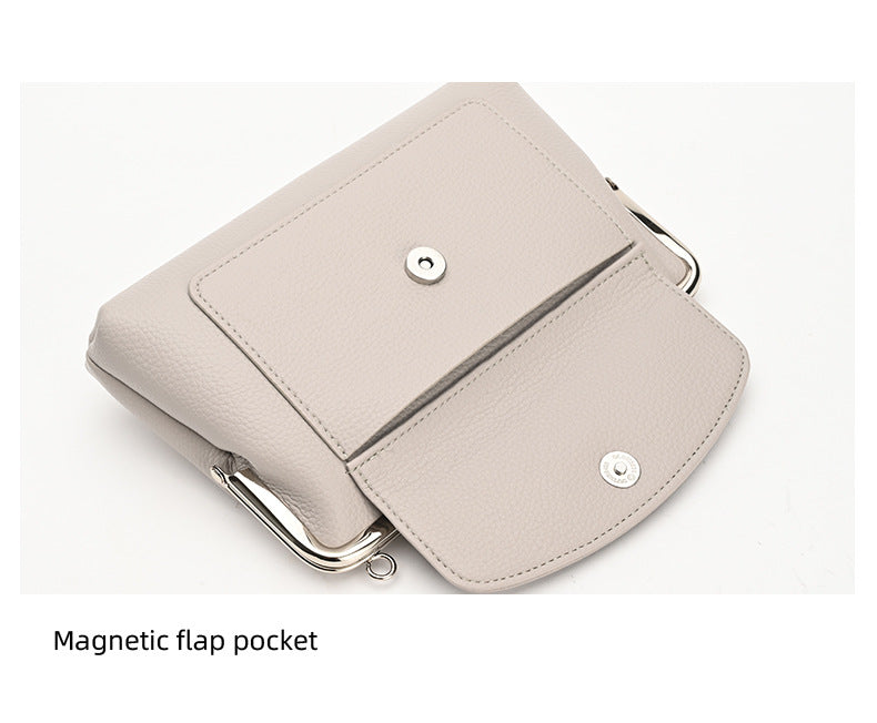 Pink Women's Vintage Kiss Lock Crossbody Bag - PU Leather Clutch Purse with Detachable Strap