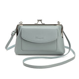 Blue Women's Vintage Kiss Lock Crossbody Bag - PU Leather Clutch Purse with Detachable Strap