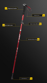 Short Red Ultralight Foldable Hiking Pole - Adjustable Aluminium Trekking Stick with EVA Grip for Outdoor Walking & Climbing - Front View