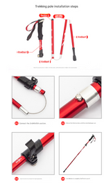 Long Red Ultralight Foldable Hiking Pole - Adjustable Aluminium Trekking Stick with EVA Grip for Outdoor Walking & Climbing - Low Angle