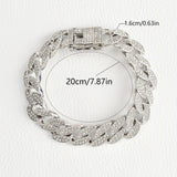 Silver 16mm Iced Out Cuban Link Bracelet - Heavy Paved Rhinestone Hip Hop Chain for Men