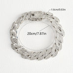 Silver 16mm Iced Out Cuban Link Bracelet - Heavy Paved Rhinestone Hip Hop Chain for Men