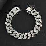 Silver 16mm Iced Out Cuban Link Bracelet - Heavy Paved Rhinestone Hip Hop Chain for Men