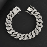 Silver 16mm Iced Out Cuban Link Bracelet - Heavy Paved Rhinestone Hip Hop Chain for Men - Front View