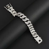Silver 16mm Iced Out Cuban Link Bracelet - Heavy Paved Rhinestone Hip Hop Chain for Men - Side View