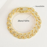 Gold 16mm Iced Out Cuban Link Bracelet - Heavy Paved Rhinestone Hip Hop Chain for Men - Front View
