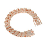 Rose Gold 16mm Iced Out Cuban Link Bracelet - Heavy Paved Rhinestone Hip Hop Chain for Men - Front View