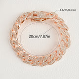 Rose Gold 16mm Iced Out Cuban Link Bracelet - Heavy Paved Rhinestone Hip Hop Chain for Men - Side View
