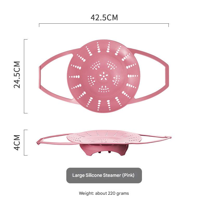 Large Pink Flexible Silicone Steamer Basket with Heat-Resistant Handles - Food-Grade Vegetable Steamer Insert for Pots & Pans