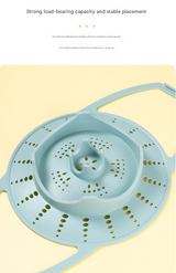 Large Pink Flexible Silicone Steamer Basket with Heat-Resistant Handles - Food-Grade Vegetable Steamer Insert for Pots & Pans - Close-Up Angle