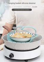 Large Blue Flexible Silicone Steamer Basket with Heat-Resistant Handles - Food-Grade Vegetable Steamer Insert for Pots & Pans