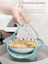 Large Blue Flexible Silicone Steamer Basket with Heat-Resistant Handles - Food-Grade Vegetable Steamer Insert for Pots & Pans - 45-Degree Angle