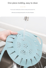 Small Blue Flexible Silicone Steamer Basket with Heat-Resistant Handles - Food-Grade Vegetable Steamer Insert for Pots & Pans - Low Angle