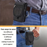Black Heavy-Duty Tactical Phone Pouch - Multi-Pocket Belt Holster & Utility Waist Bag for Outdoor Work and EDC - Low Angle