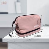 Pink Chic Dual-Compartment Makeup & Toiletry Bag - Large Capacity Travel Organizer with Brush Holder
