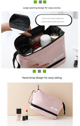 Pink Chic Dual-Compartment Makeup & Toiletry Bag - Large Capacity Travel Organizer with Brush Holder - Front View