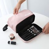 Pink Chic Dual-Compartment Makeup & Toiletry Bag - Large Capacity Travel Organizer with Brush Holder - Side View