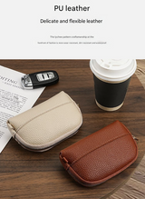 3 Pcs Grey Elegant Faux Leather Coin Purse - Mini Zipper Pouch & Compact Card Holder Wallet - Side View