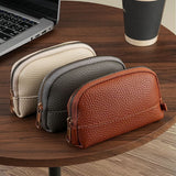 3 Pcs Beige Elegant Faux Leather Coin Purse - Mini Zipper Pouch & Compact Card Holder Wallet - Front View