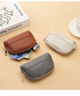 3 Pcs Beige Elegant Faux Leather Coin Purse - Mini Zipper Pouch & Compact Card Holder Wallet - 45-Degree Angle