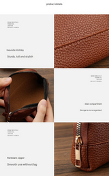 3 Pcs ( 1 Brown+ 1 Grey + 1 Beige) Elegant Faux Leather Coin Purse - Mini Zipper Pouch & Compact Card Holder Wallet - 45-Degree Angle