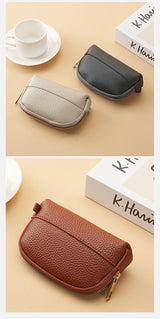 3 Pcs ( 1 Brown+ 1 Grey + 1 Beige) Elegant Faux Leather Coin Purse - Mini Zipper Pouch & Compact Card Holder Wallet - Rear View