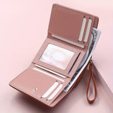 Khaki Chic Compact Trifold Wallet for Women - PU Leather Card Holder with Zipper Coin Purse & Wristlet Strap