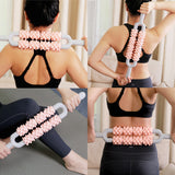 Yellow and Grey Dual Row Spiky Muscle Roller Stick - Deep Tissue Massager for Back and Leg Recovery - Side View