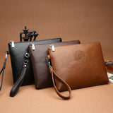 Coffee Classic Men's PU Leather Clutch Bag - Slim Business Wristlet & Travel Pouch - Front View