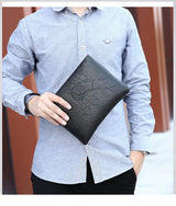 Coffee Classic Men's PU Leather Clutch Bag - Slim Business Wristlet & Travel Pouch - Close-Up Angle