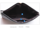 Brown Classic Men's PU Leather Clutch Bag - Slim Business Wristlet & Travel Pouch - Top-Down View