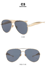 Style C3 Gold Frame Grey Lenses Chic Oversized Aviator Sunglasses - Retro Metal Frame with UV400 Protection for Women - Front View