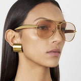 Style C3 Gold Frame Grey Lenses Chic Oversized Aviator Sunglasses - Retro Metal Frame with UV400 Protection for Women