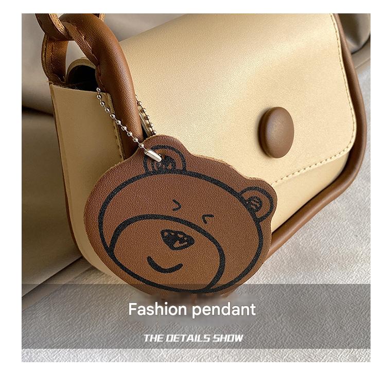Brown Chic PU Leather Crossbody Bag with Cute Bear Charm - Adjustable Strap Shoulder Purse
