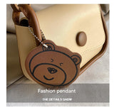 Brown Chic PU Leather Crossbody Bag with Cute Bear Charm - Adjustable Strap Shoulder Purse - Rear View